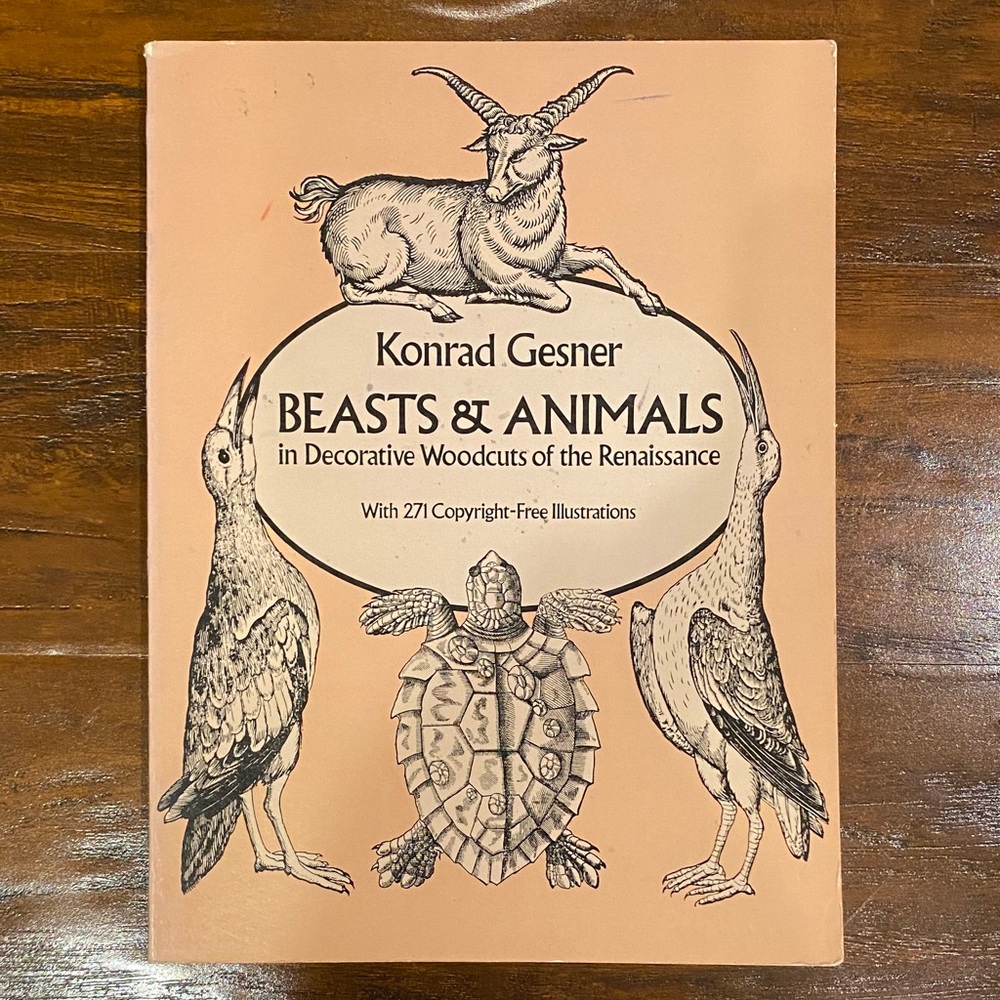 1983 Ed. Konrad Gesner Beasts & Animals in Decorative Woodcuts of Renaissance